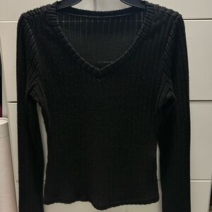 Black Ribbed V-Neck Sweater